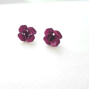Purple rose enamel vintage stud earrings